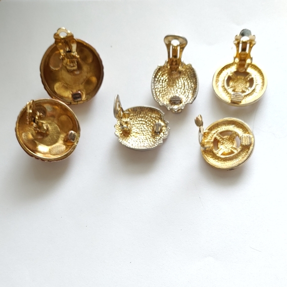 3 Pairs Vintage 80's Clip on Earings Gold Tone - Picture 3 of 6